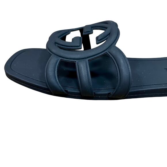 Gucci Interlocking G Slide Sandals Black Rubber Made in Italy Women’s SZ 10 - Picture 4 of 7